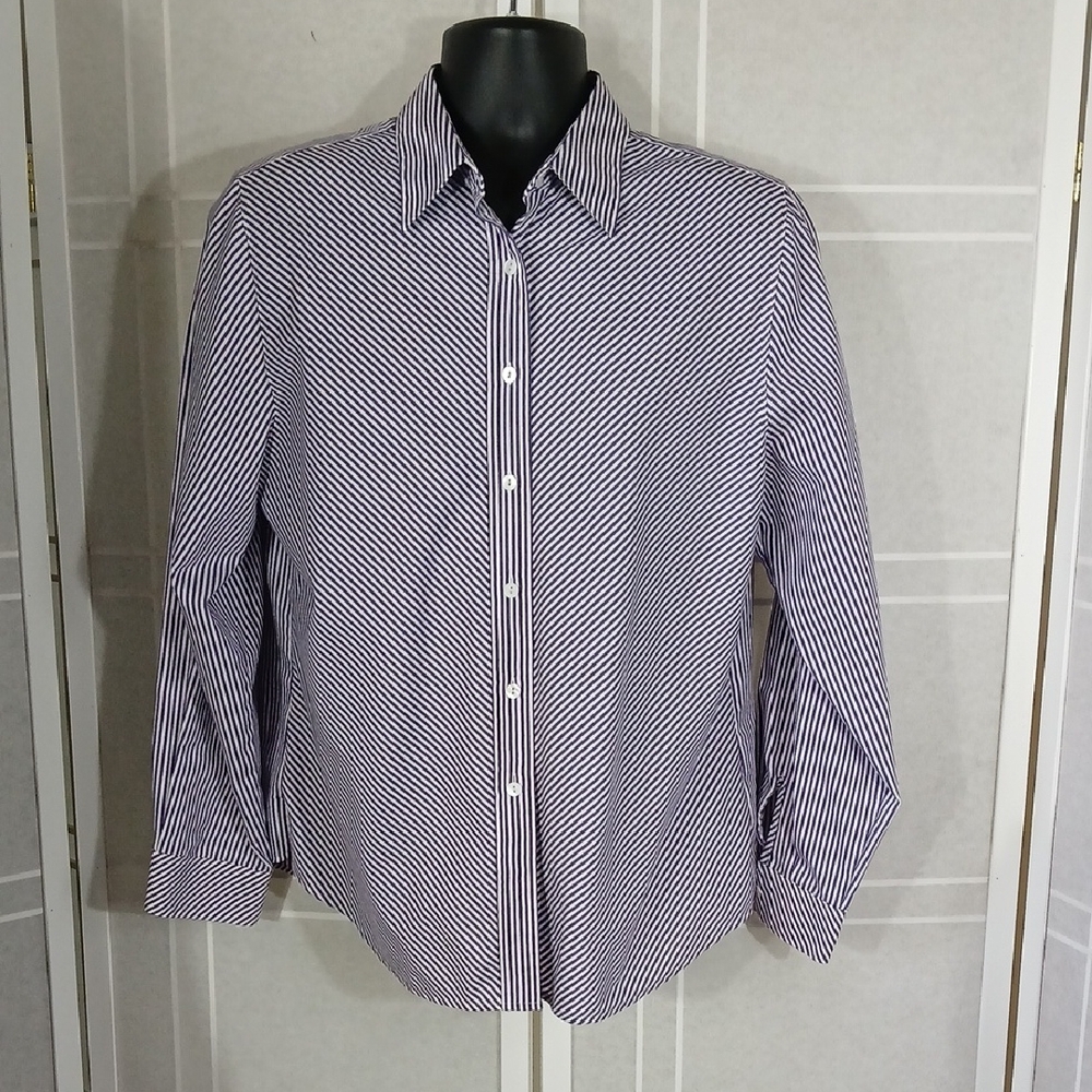 Purple Striped Foxcroft Cotton Blend  Wrinkle-free Buttondown Shirt